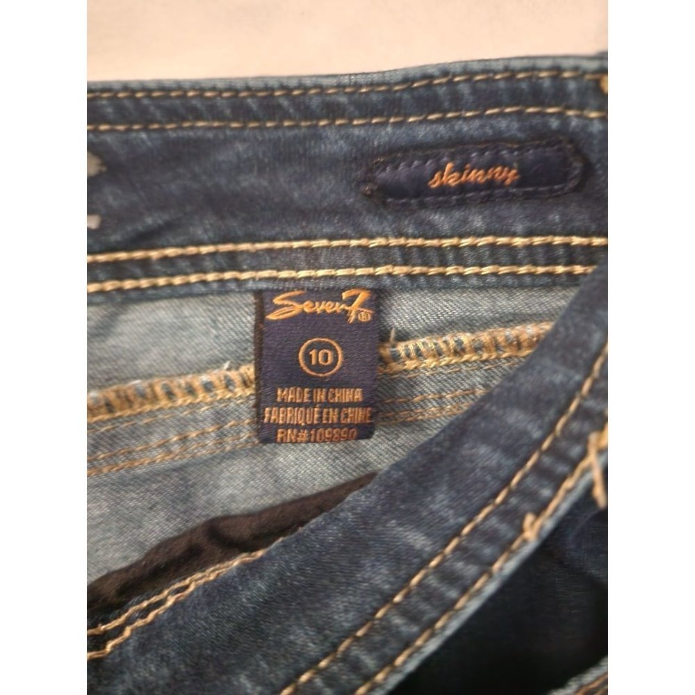 Seven7 Women's Dark Wash Mid Rise Cotton-Blend Skinny Jeans Size 10 - Picture 9 of 14